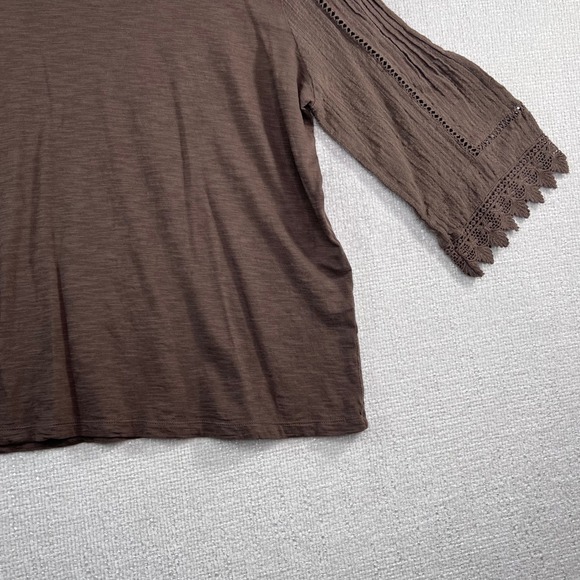 J. Jill Brown Lace Trim 3/4 Sleeve Pleated Knit Top Womens Size Large L - Picture 4 of 11